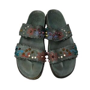 Free People Spellbound Leather Embroidered Studded Slide Sandals SZ 41 or 10 WMN